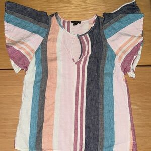 J Crew Linen Flutter Sleeve Top